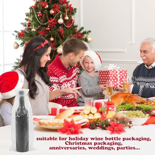 KIMOBER 30Pcs White Organza Wine Bags, 6.3" × 14.6" Mesh Christmas Wine Bottle Gift Bags with Drawstring for Christmas, Champagne Bottles, Wedding Party Gifts