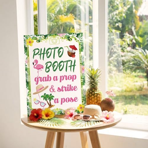 Briwooody Luau Summer Photo Booth Props with Stand Retro Background Table