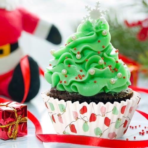 Whaline 300Pcs Christmas Bulb Paper Baking Cups Colorful Xmas Bulbs Cupcake Muffin Liners 2 x 1.2 Inch Winter Holiday Cake Candy Cup Paper Wrappers for Xmas Wedding Birthday Baby Shower Party