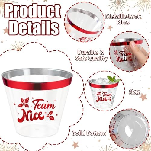 60Pcs Naughty or Nice Christmas Party Decorations Cups - 9Oz Naughty and Nice Christmas Red Green Disposable Plastic Drinking Cups for Xmas Wedding Thanksgiving Birthday Holiday Party Supplies