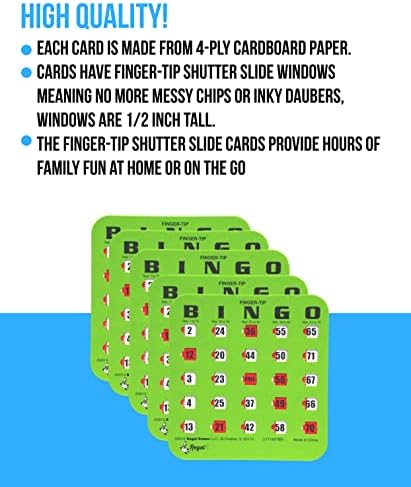Regal Bingo Bulk Bingo Cards with Sliding Windows - Reusable Large Print Bingo Game Cards for Adults Large Group - 200 Pack, Green