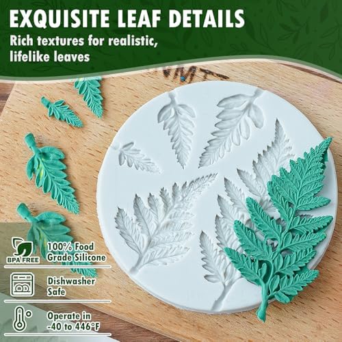 HKNMTT Leaf Fondant Silicone Mold Small Maple Shapes, 34 Cavity Tree Fern Leaves Rose Flower for Cake Cupcake Topper Craft Decorating Sugar Candy Clay Plant Moulds DIY BPA Free