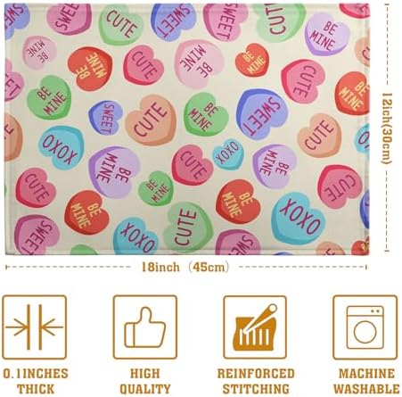 Valentine Pink Love Heart Candy Placemats Set of 4 Valentines Seasonal Table Mats Resistant Washable Dinner Mats for Outdoor Home Party Kitchen Dining 12x18 Inch