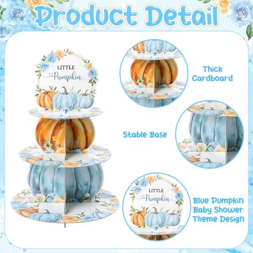 Haooryx Blue Pumpkin Cupcake Stand 3Tier Dessert Holder Pastry Platter