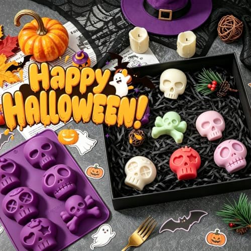 Halloween 2-Pack Skull Silicone Baking Molds Pan - 6-Cavity for Cakelet & Chocolate, BPA-Free Food Grade, Non-Stick Easy Release & Dishwasher Safe