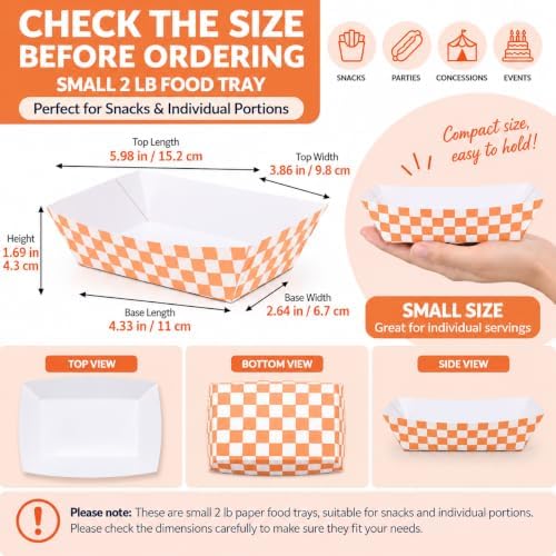 30 Pcs No Folding Required 2lb Gingham Party Supplies Disposable Paper Food Trays for Shower Wedding Tea Party Supplies Nacho Snack (Orange)