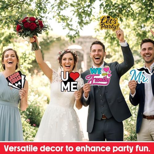 Beeveer 24 Pcs Wedding Photo Booth Props Photobooth Signs