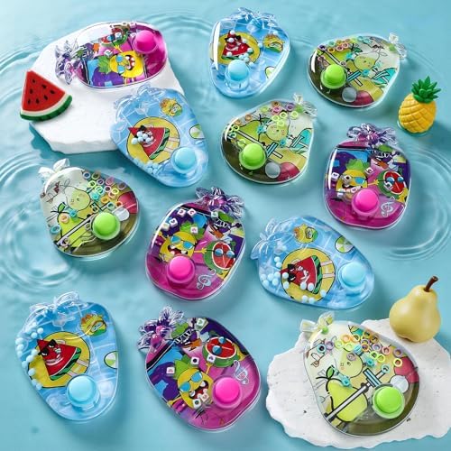 Cleboen 12 Pack Handheld Water Games for Kids, Water Ring Toss Handheld Games Fruit Party Favors Goodie Bag Stuffers Classroom Rewards for Boys Girls, Stress-Relief Car Games Travel Toys for Kids