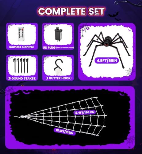 Halloween Giant Spider Web Decoration with Glow-in-the-Dark Spider, Outdoor