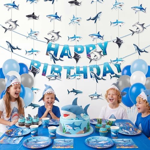 Xinnun 8 Pcs Shark Party Decorations Shark Hanging Banners Garland