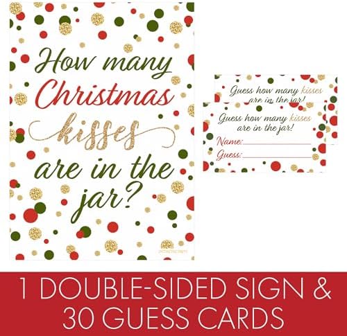DISTINCTIVS Christmas How Many Kisses Game, Sign and 30 Guessing Cards