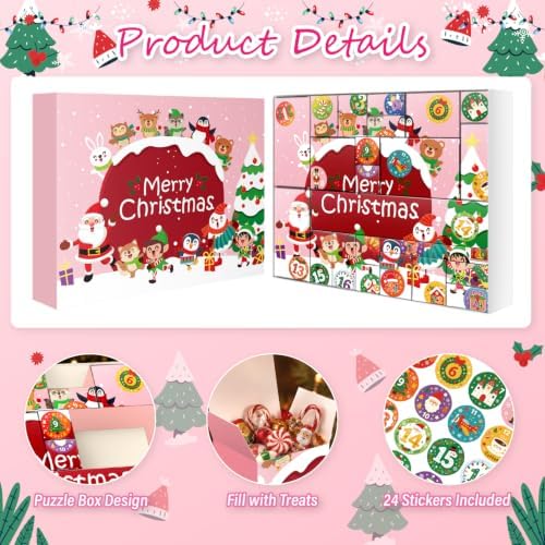JWSCYSY 2026 Christmas Advent Calendar Box Set DIY - 24 Empty Surprise Gift Boxes with Number Stickers to Fill, Countdown Calendar for Kids Family Holiday Christmas Decorations (Pink)