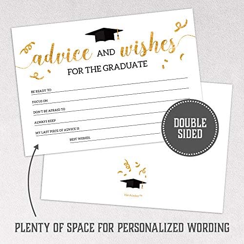 Hat Acrobat 2026 Graduation Advice Cards for the Graduate (50 Pack) | Black and Gold Graduation Wishes and Advice Cards | Graduation Party Games Decorations for High School and College (Classy)