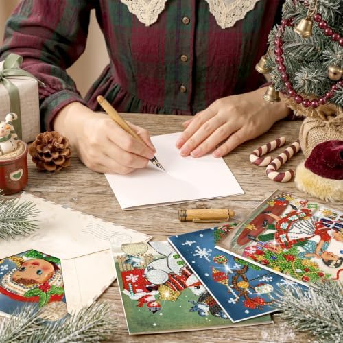 Saillong 12 Pack Vintage Christmas Diamond Painting Greeting Card Kits DIY Retro Christmas Diamond Art Cards with Envelope Xmas 5D Rhinestones Painting Kit for Adults DIY Craft Family Friend Xmas Gift