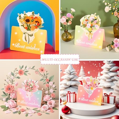 12 Pack Greeting Cards, Floral Bouquet Rainbow Gradient Design, Best Wishes for Birthday, Graduation, Mother's Day, Father's Day, Women's Day, Teachers' Day, New Year, Christmas, Thanksgiving Day, Valentine's Day, Wedding