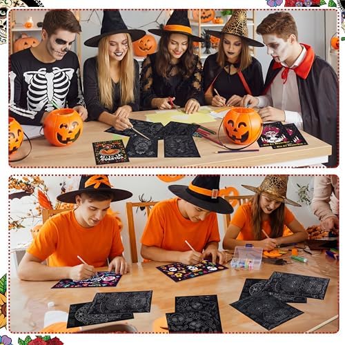 Marspark 24 Pcs Day of the Dead Scratch Paper Halloween Art Crafts Bulk