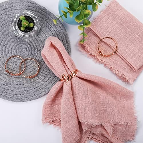 wonlex Valentines Napkin Rings Set of 12, Gold Napkin Holder for Valentine’s Day, Wedding, Banquet, Love Napkin Holders, Spring Serviette Buckles for Table Setting (Love - Rose Gold)