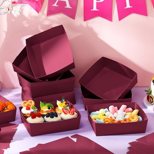 Uiifan 50 Pcs 5 lb Extra Large Paper Food Serving Trays, Burgundy