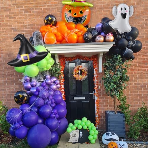 154Pcs Halloween Balloon Arch Garland Kit, Pumpkin Ghost Boo Foil Balloons