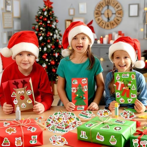 300Pcs Christmas Foam Stickers, Cute Self-Adhesive Xmas Stickers Foam Santa Claus Gingerbread Man Reindeer Sticker Decorations for Home Office School Classroom DIY Art Craft Party Supplies