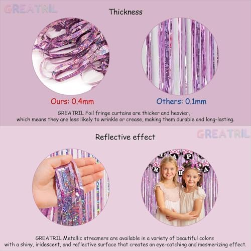 Pink Tinsel Curtain Party Backdrop - GREATRIL Foil Fringe Curtain Lilac Pink Party Streamers for Princess Theme Party Decorations - 2 Packs