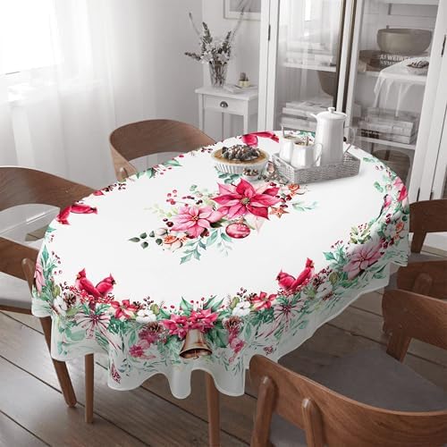 Christmas Tablecloth Pink Xmas Decorations Waterproof Tablecloths Table Covers for Dinner Kitchen Dining Table Party Holiday Decor 54"x 72" Oval