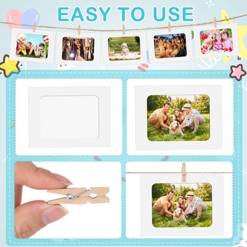 100 Pcs Paper Photo Frames 4x6 White Paper Picture Frame with 100 Clip 10 String Kit DIY Hanging Cardboard Photo Holder Graduation Wall Decor Wedding Home