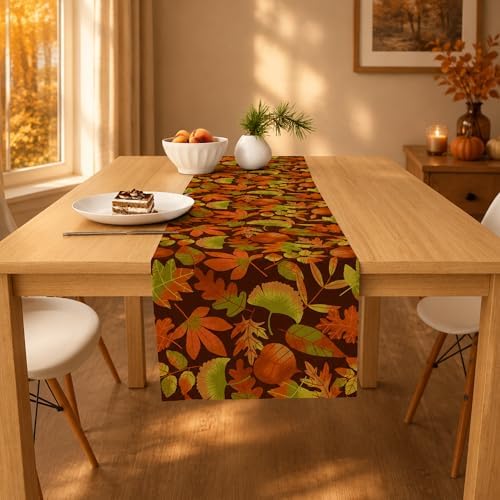 Fall Decor - Autumn Leaves Table Runner | Fall Decorations for Home Indoor Outdoor | Thanksgiving Friendsgiving Table Centerpieces Backdrop for Kitchen Dining Room Office