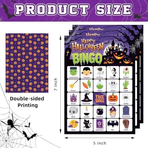 Halloween Bingo Cards for 24 Players - 5" x 7", Purple