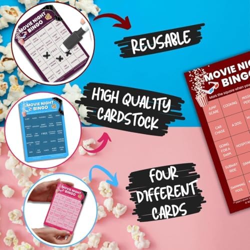 XOXO Parents Movie Night Bingo Cards, Reusable Supplies - Family