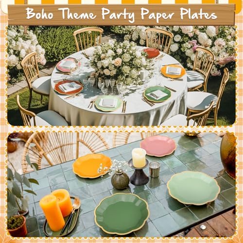 72 Pcs Boho Paper Plates 9 Inch Disposable