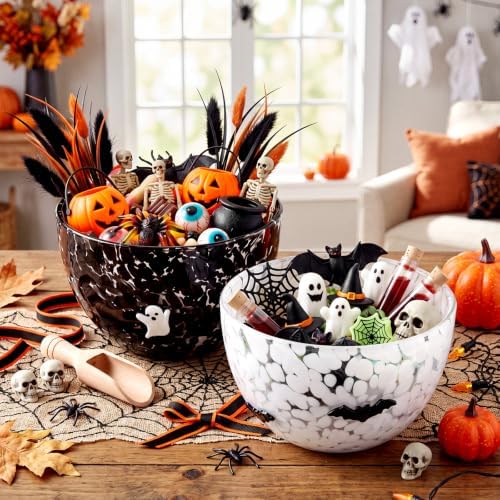 FoldTier 2 Pcs Halloween Icon Snack Bowl, 14oz Clear Glass Candy Dessert Bowls with Ghost and Bat Design, Spooky Serving Bowls for Halloween Gifts Party Favors Table Decoration Supplies
