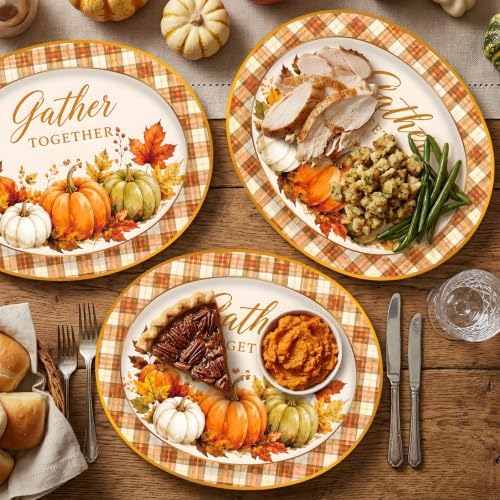 50 Pack Thanksgiving Oval Paper Plates – 12 Inch Disposable Fall Pumpkin Dinner Plates for Thanksgiving Dinner, Friendsgiving, Harvest Party and Autumn Party Supplies