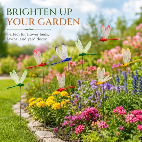 RAINFLOW 36PCS Realistic Dragonfly Garden Stakes 3D Fake Garden Decor