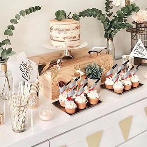 Rsstarxi 24 Pack Halloween Blood Knife Cupcake Toppers Glitter Blood Knife Cupcake Picks Blood Splatter Knife Cake Decorations for Horror Crime Scene Halloween Birthday Party Cake Decorations Supplies