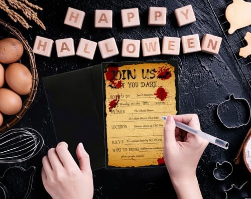 Halloween Party Invitation Cards with Envelopes - 12 Pack Bloody Skull Halloween Invitations for Adults Kids - 5 x 7 Inch Birthday Invitations for Haunted House Scary Holiday Party Favors