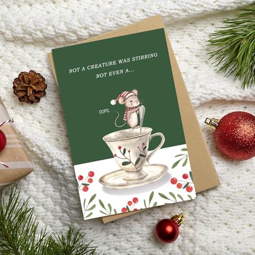 Funny Christmas Mouse Card for Women Men, Humor Christmas Card for Friends Partner Family Coworker, Not a Creature Was Stirring Xmas Cards
