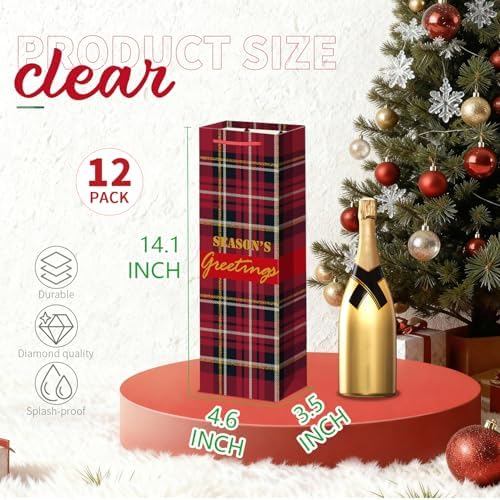 Xylitic 12 Pack Christmas Wine Bags Bulk with Handles, Holiday Wine Gift Bags for Bottles, Birthday Xmas Party Supplies, Drinkers Present (4.7” x 3.5” x 14”)