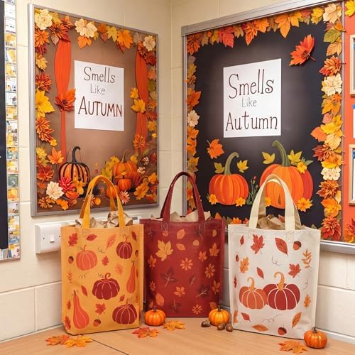 Hosuly 24 Pcs Thanksgiving Tote Bags Fall Pumpkin Gift Bags Bulk