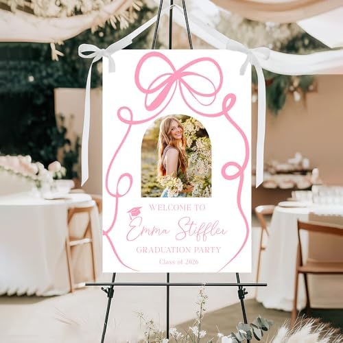 Personalized Bow Graduation Party Welcome Sign, Graduation Yard Signs Class Of 2026, Congrats 2026 Grad With Name, Senior Graduation Sign, College High School Graduation Sign, Pink Graduation Décor
