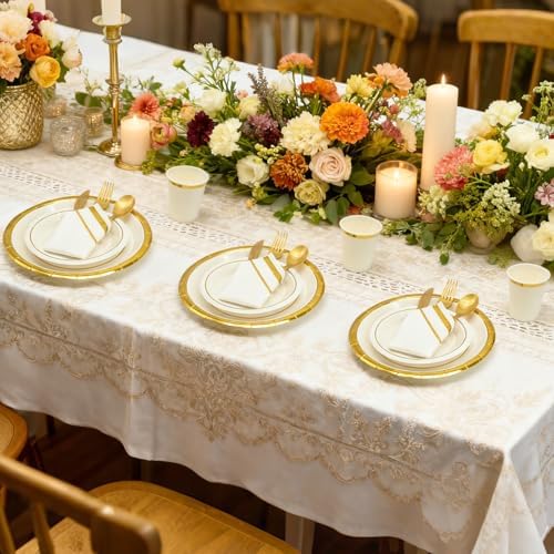 AIRE Gold White Paper Plates Set, 350PCS Disposable Tableware for 50