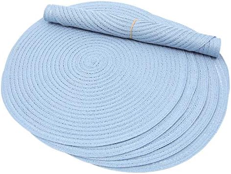 SHACOS Round Braided Placemats Set of 8 Washable 15 inch Round Non Slip Table Place Mats for Dining Tables Wedding Party Decor (Light Blue, 8)