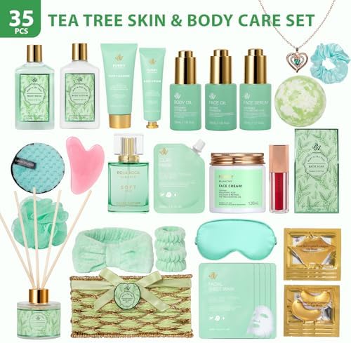 35 Pcs Gifts for Women, Tea Tree Spa Gift Basket Set, Face Skin Care Set