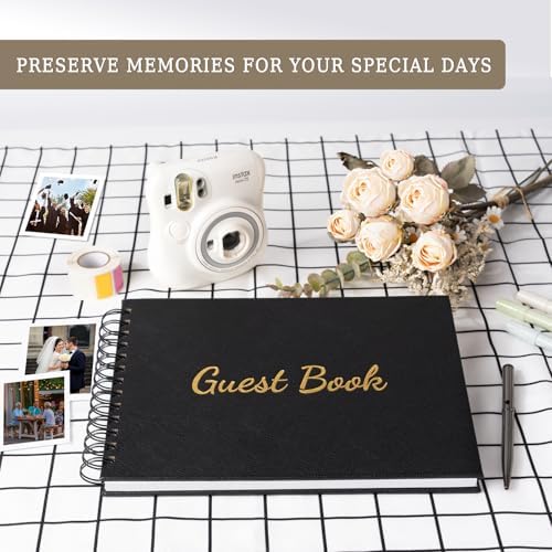 WEMATE Wedding Guest Book,Leather Wedding Receptions,Suitable for Baby Showers,Birthday and Special Events,Polaroid Guest Book with A Pen,136 Blank&Lined Pages for Sign in and Photos 7"x10"
