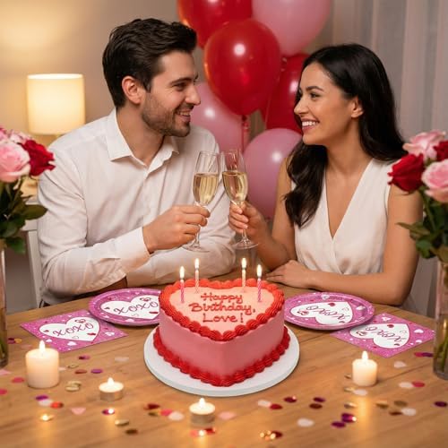 40PCS Valentines Day Decorations, Valentines Party Supplies Pink Paper Plates and Napkins Set, Red Heart Happy Galentines Day Tableware for Engagement Wedding Anniversary Decorations Serve 20 Guests