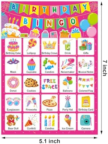 Birthday Bingo Game Cards for Kids Girls Adults - 24 Players Birthday Party Bingo Games for School Classroom Family Kids Birthday Party Activities Supplies
