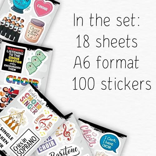 100Pcs Choir Stickers and Decals for Water Bottle, Laptops - Choir Gifts for Choir Director - Music & Singing Stickers, Gift for Women & Men