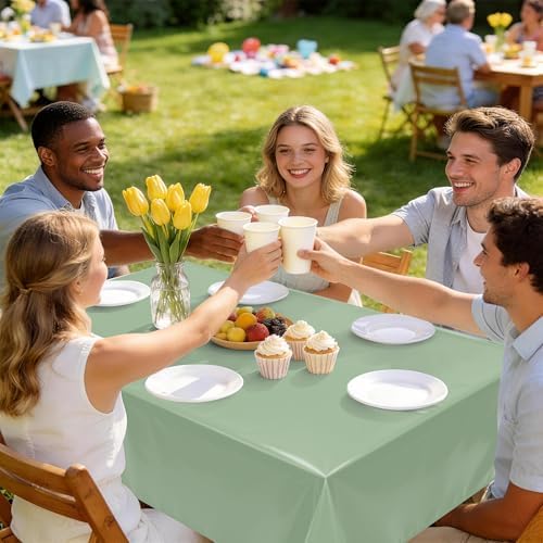 Childom 3 Pack Sage Green Tablecloths,54"x108" Plastic Table Cloth Disposable for Rectangle Tables,Sage Green Table Cover for Dinner Outdoor Picnic Birthday Bridal Wedding Baby Shower Party Decoration