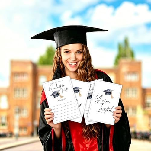 Minimalist Graduation Invitations 2026 with Envelopes - 20 Pack Class of 2026 Graduation Party Invitations, 4x6 Inch Fill-in Graduation Announcements for High School or College - A04