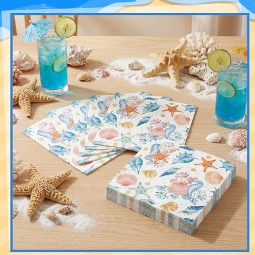 NatNarr 50 Pcs Seashell Napkins, 6.5" Coastal Beach Napkins Decoupage